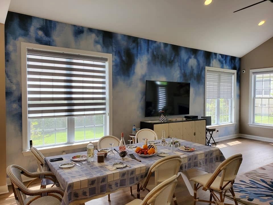 Stunning blue watercolor wallpaper accent wall